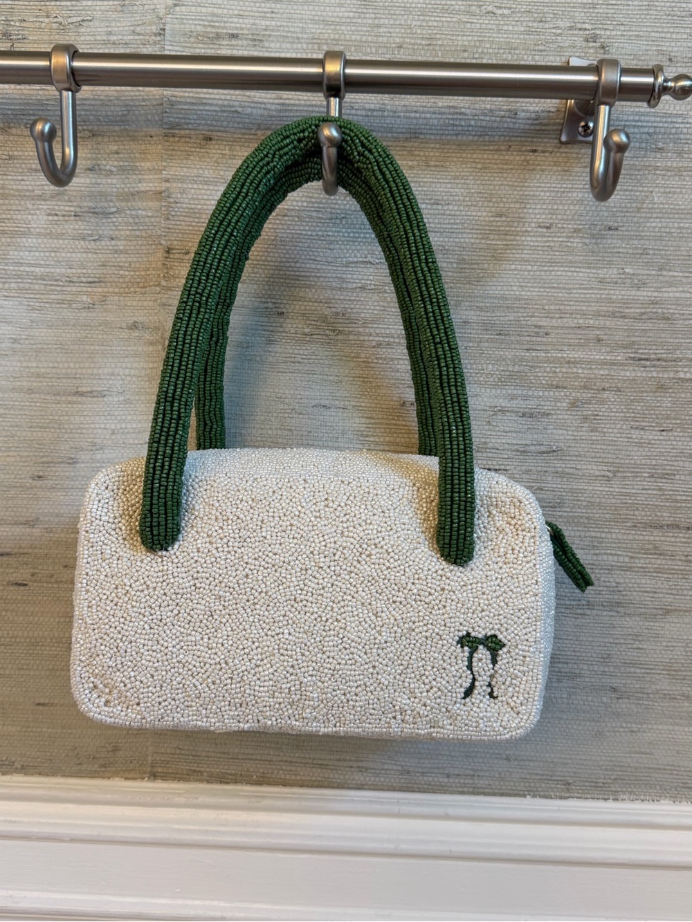 NWT new Anthropologie beaded box shaped shoulder bag green bows white - Picture 8 of 17